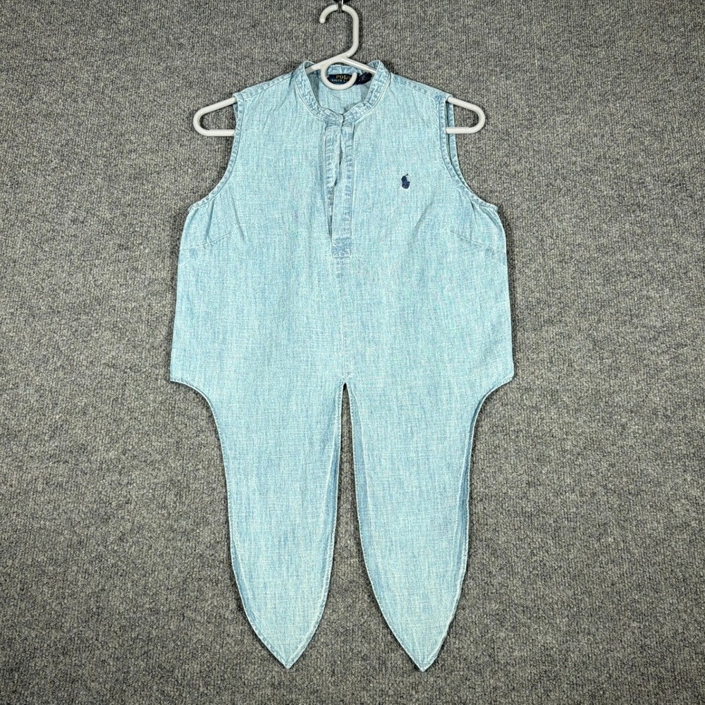 Polo Ralph Lauren Sleeveless Denim Top Womens 4 Blue Chambray Tie Front